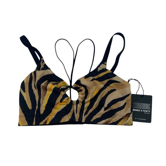 SAVAGE X FENTY Size M Wild Cat Animal Print Sports Bra Black NWT - Picture 1 of 8